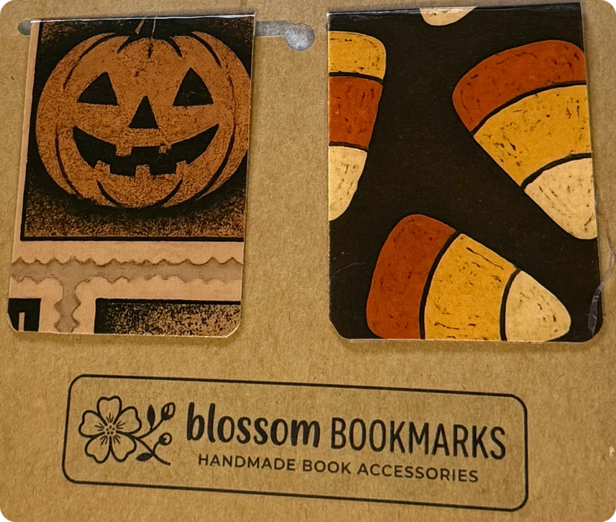 Jack-o'-Lantern & Candy Corn handmade set on its display card