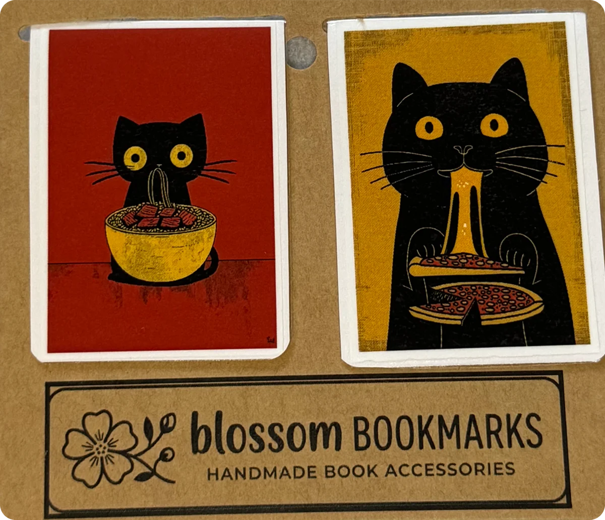 Noodle Cat & Pie Cat handmade set on its display card