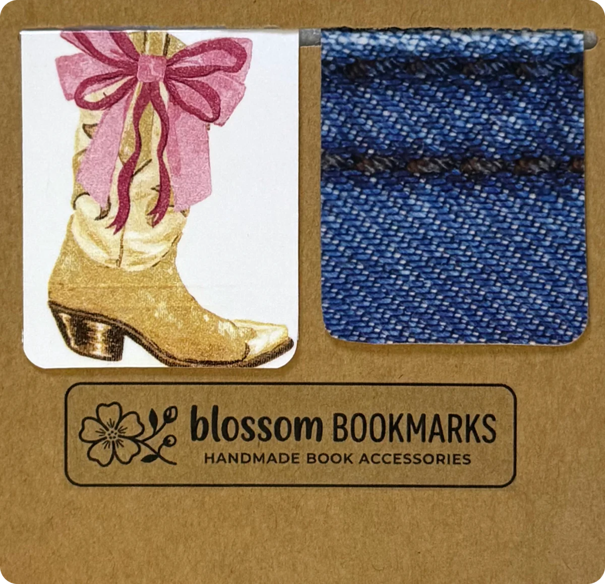 Cowgirl Boot & Dark Denim handmade set on its display card