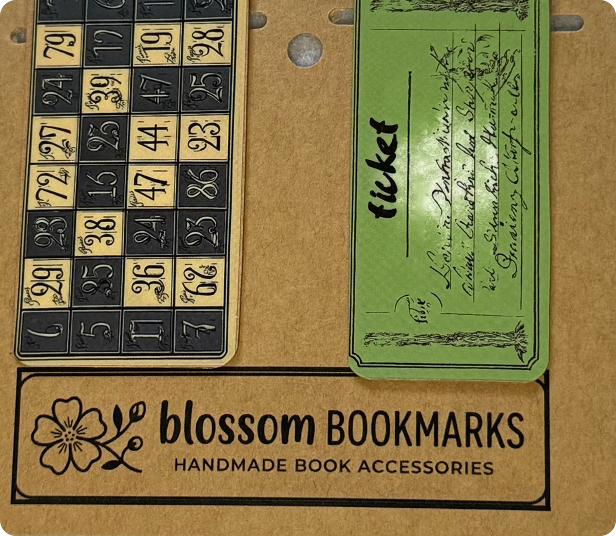 Bingo Card & Green Ticket handmade set on its display card