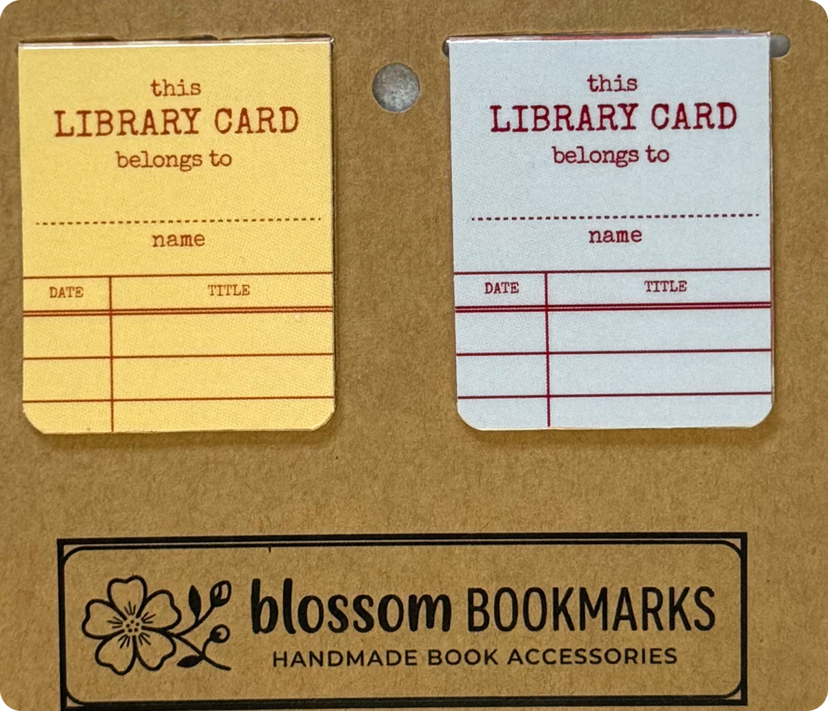 Butter Library Card & Grey Library Card handmade set on its display card